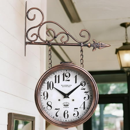 Wall Clock Iron London Clock Antique Double- Sided Clock Wrought Iron Antique Wall Art Numbered Iron Wall Decor Hanging Double Sided Room Wall Decoration Wall Clock Round/Brown