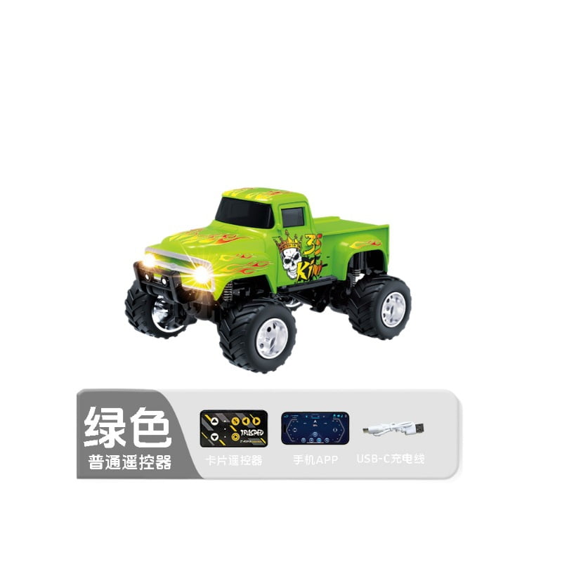 2.4G 1:64 Scale Mini Alloy Monster Truck with Mobile App Control, 3-Speed Off-Road RC Car with Shock Absorption & Trailer Hook, Desktop Remote Control Toy for Teens and Adults
