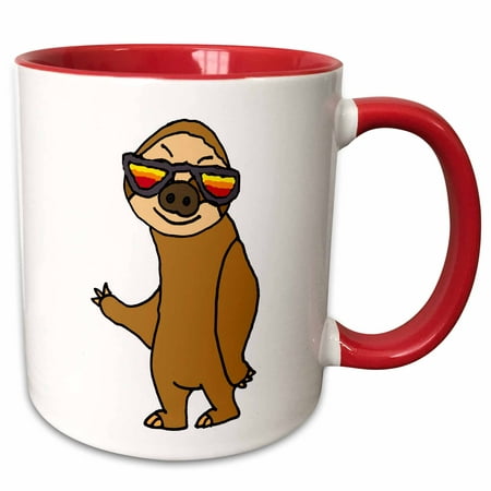 3dRose Funny Cool Sloth Wearing Hip Sunglasses Cartoon - Two Tone Red Mug, 11-ounce