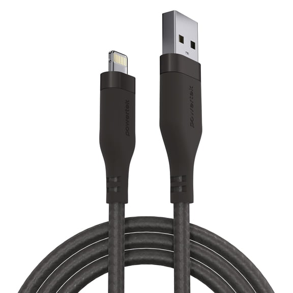 Powertek MFi Certified USB-A to Lightning Charging Cable, Carbon Design Texture, 6 ft, Grey