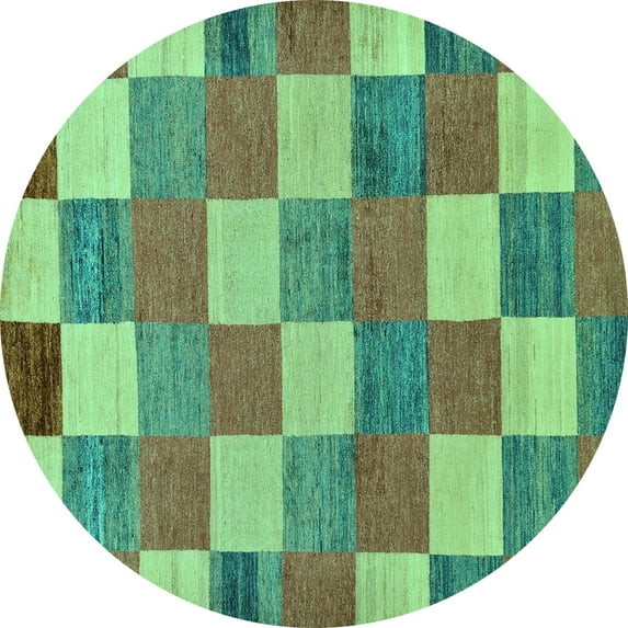 Ahgly Company Indoor Round Checkered Turquoise Blue Modern Area Rugs, 3' Round