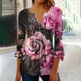 thumbnail image 4 of Blusa informal con botones estampados y plisados de plástico para mujer, manga 3/4, manga corta y cuello de cuerno., 4 of 5