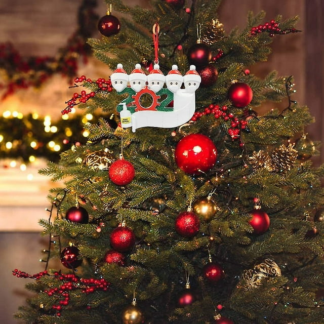Decoraciones navideñas Adornos con nombre para árbol de Navidad 5 personas Colgando Muñeco de nieve Saludos de bricolaje 2020 Regalos para sobrevivientes Familia Decoración navideña personalizada