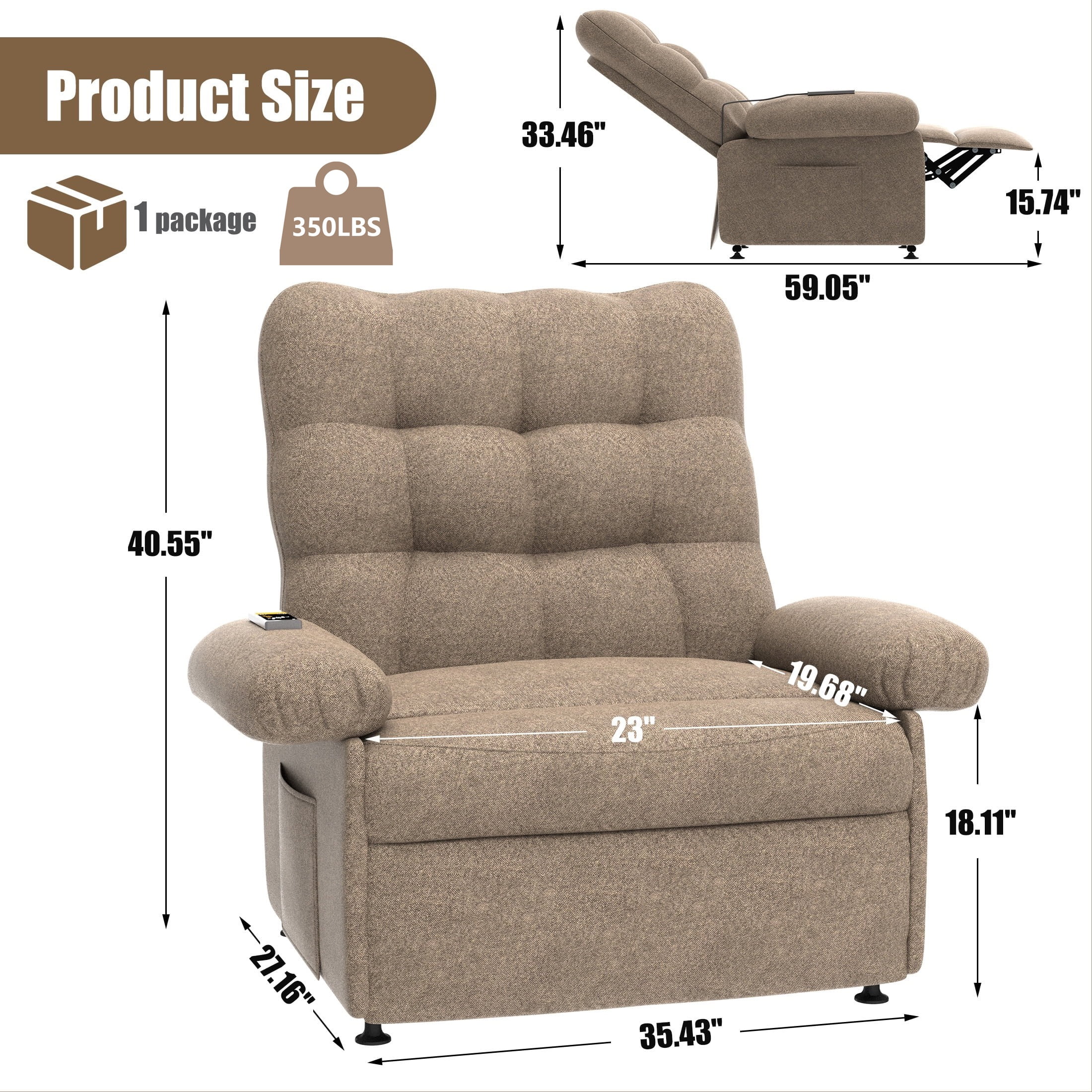 UHOMEPRO Small Electric Recliner Chair for Seniors, Compact Recliner for Small Spaces with Wider Seat Comfort, Easy Remote Control, Adjustable Backrest & Footrest
