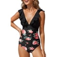 thumbnail image 1 of YAZI Women's V Neck One Piece Swimsuit Ruffled Lace Up Monokini, 1 of 9