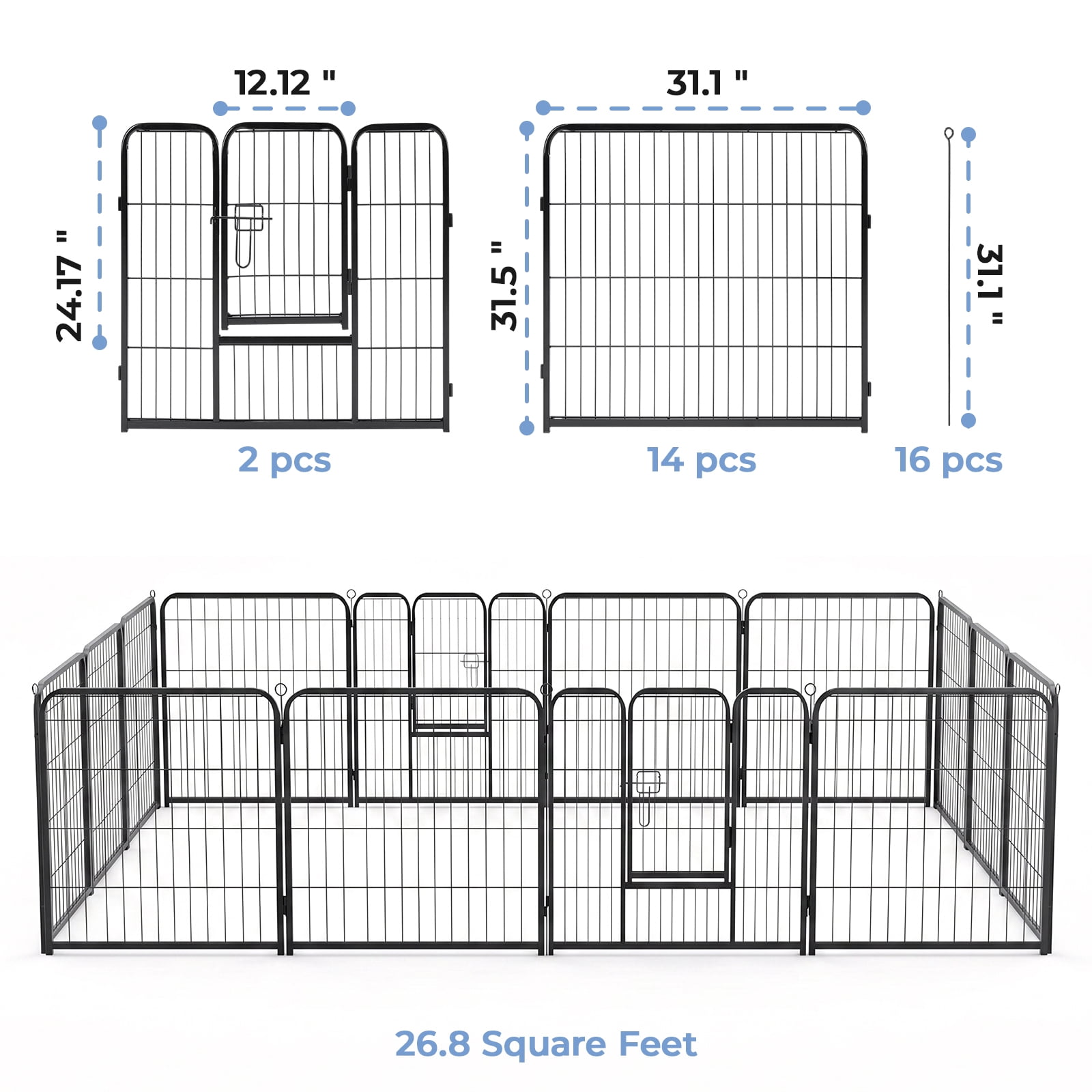 Alvantor Dog Playpen Indoor Fence Height Metal Exercise Pen with Door Small Puppy/Medium/Large Dogs Animal Pet for Outdoor, Garden, Yard