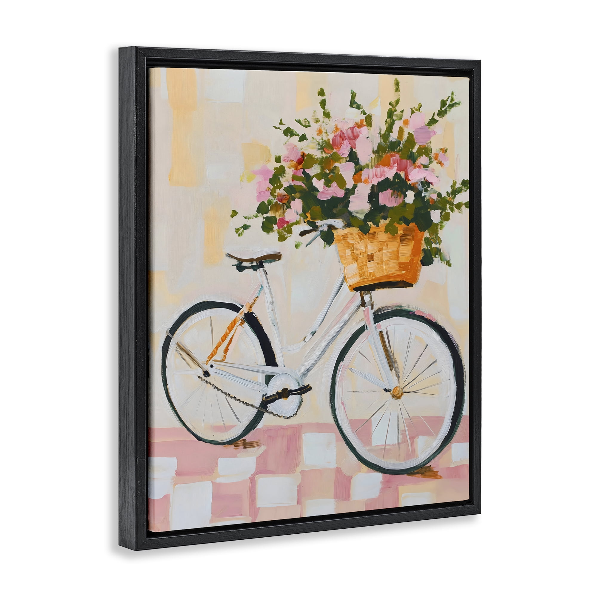 Stupell Industries Blooming Bicycle Basket Black Framed Floater Canvas Wall Art, design by The Prints Vibe