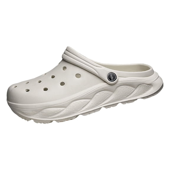 Lusa Hole Shoes for Men Indoor Outdoor Summer Hollow out Closed Toe Heel Cup Slippers Lightweight Breathable Beach Walking Thickness Sole Slippers with a Heel Strap White 45