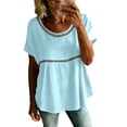 thumbnail image 5 of Women's Tunic for Leggings Women's Hollow out Short Sleeve Blouse Lace Patchwork Summer Flowy Casual Boho Tunic Tops Sky Blue XL, 5 of 6