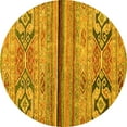 thumbnail image 1 of Ahgly Company Machine Washable Indoor Round Abstract Yellow Modern Area Rugs, 4' Round, 1 of 4