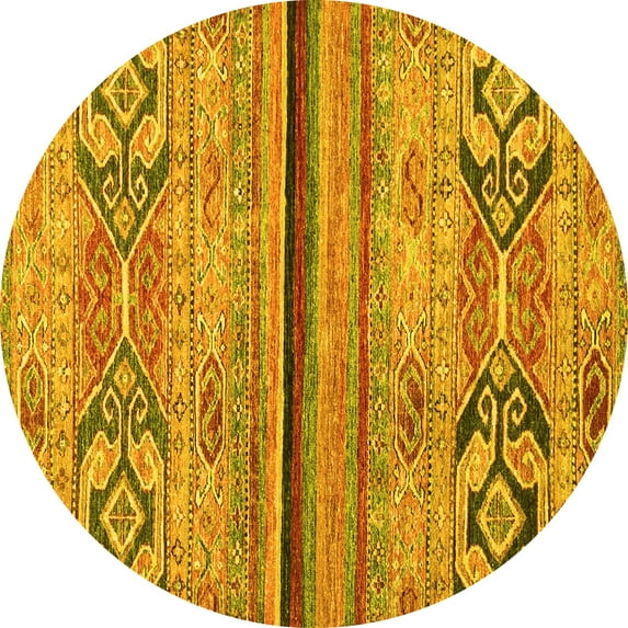 Ahgly Company Machine Washable Indoor Round Abstract Yellow Modern Area Rugs, 4' Round