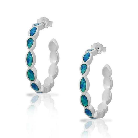 925 Sterling Silver Blue Turquoise-Tone Simulated Opal Half-Hoop Womens Earrings