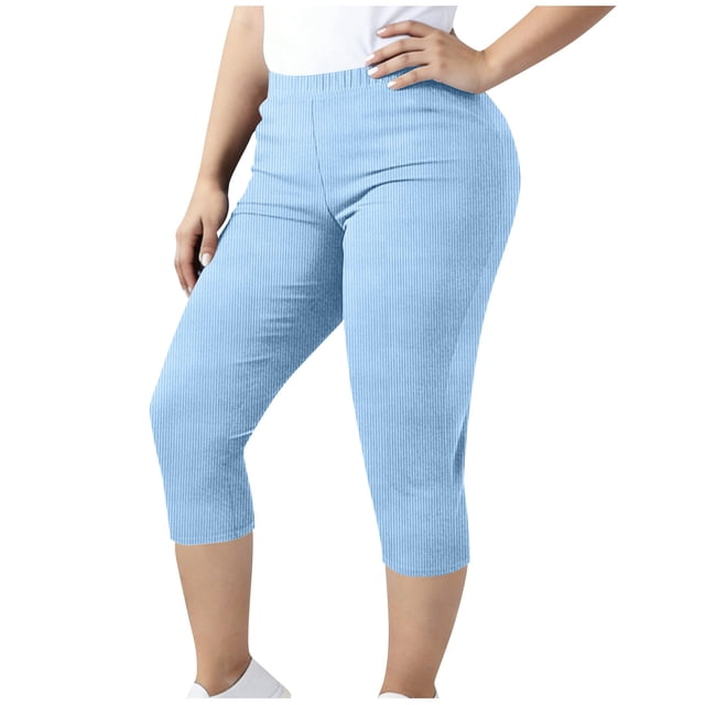 Plus Size Yoga Capri Pants for Women, Solid Color, Elastic Waist, Polyester, Capri Length
