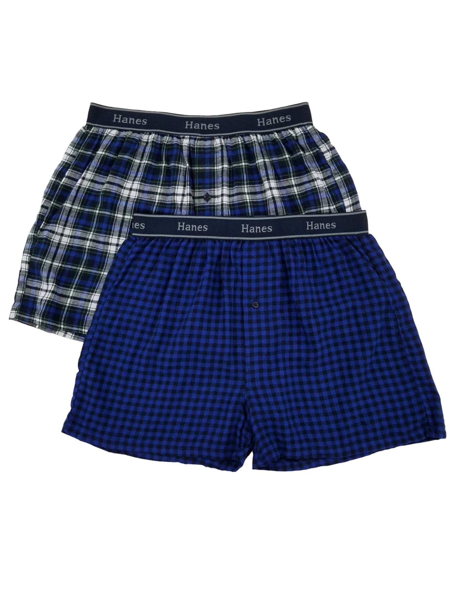 Hanes Mens 2-Pack Blue & Black Plaid Flannel Boxer Shorts - Walmart.com