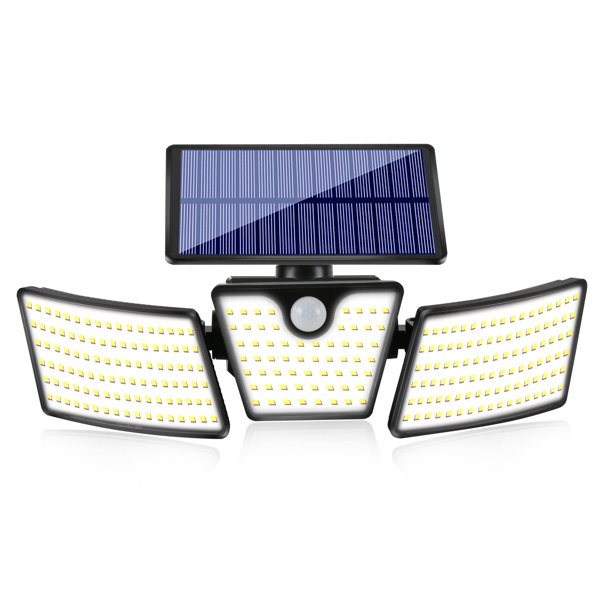 Foco solar de tres cabezas LED para exteriores, lámpara de pared con detección de movimiento humano, iluminación para jardín y patio, farola pequeña iluminadora