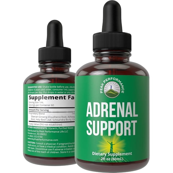 Peak Performance Adrenal Support Supplements to Restore Energy from Adrenal Fatigue. Liquid Drops Complex for Women and Men. Supports Healthy Cortisol Management. Supplement with Adaptogens