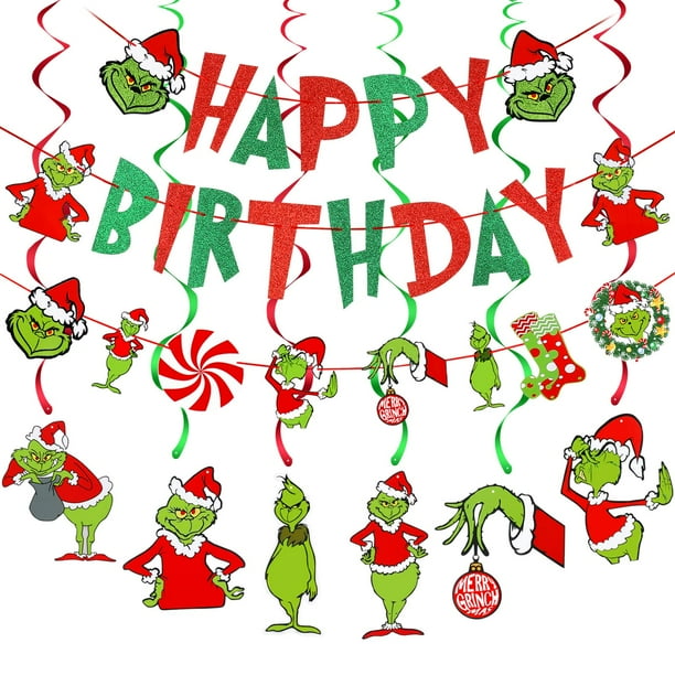 Grinch Happy Birthday Banner Red Green The Grinch Birthday Banner for ...