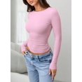 thumbnail image 5 of Womens Elegant Round Neck Long Sleeve Ruched Slimming Fit T-Shirt, Summer Blouse For Women, 5 of 6