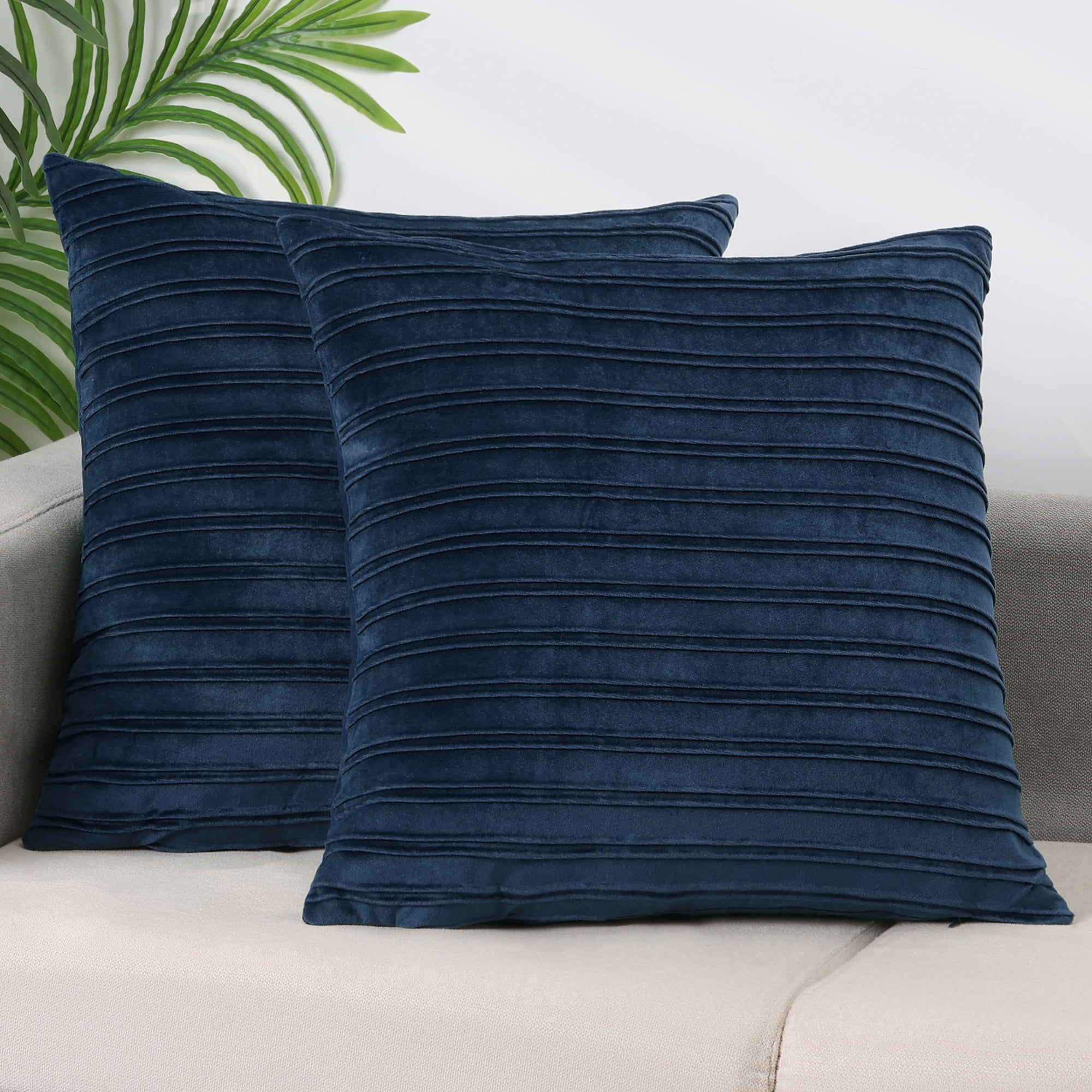Unique Bargains 4 Pcs Velvet Striped Throw Pillow Covers Pleated Front Cushion Covers Blue/Green 18" x 18"