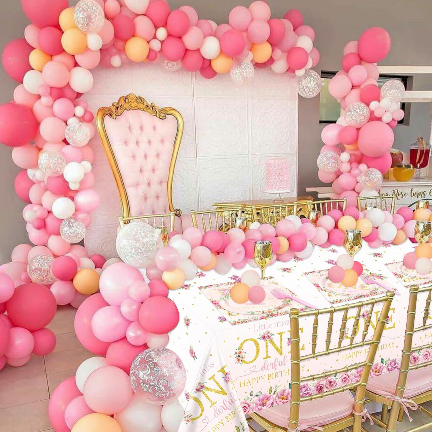 Miss Onederful 1st Birthday Party Supplies for 40 Guests - Disposable Tableware Set Includes Plates, Napkins, Forks, Tablecloths - Girls Baby First Birthday Party Decorations
