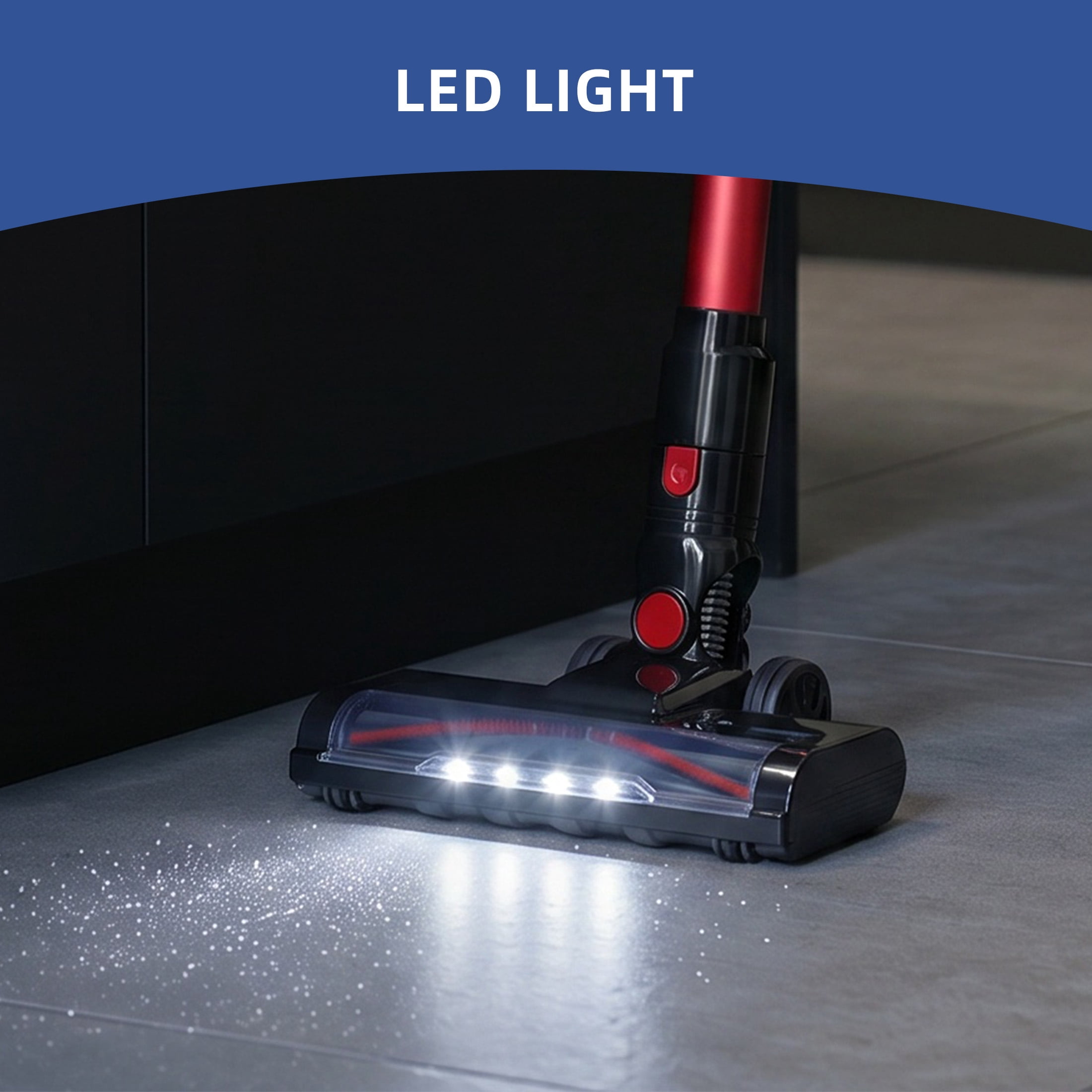 CONCETTA Cordless Vacuum Cleaner with Self-Standing, LED Screen, Lightweight Powerful Suction, 6-in-1 Rechargeable for Home Carpets, Pet Hair, Hardwood Floors, Black Red