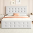 thumbnail image 6 of Queen Size Upholstered Platform Bed Frame with 4 Storage Drawers & Headboard, Faux Leather with Button Tufted Design and Wood Slat Support, No Box Spring, White, 6 of 9