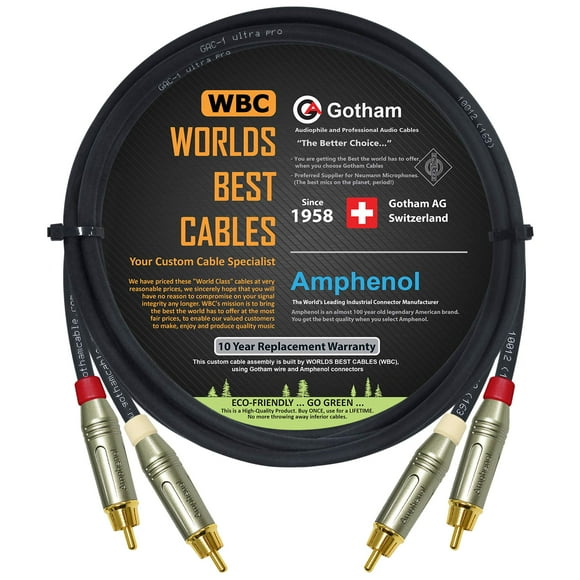 5 Foot RCA Cable Pair - Gotham GAC-1 Ultra Pro - Low-Cap (21pF/ft) Audio Interconnect Cable with Amphenol ACPR Die-Cast, Gold Plated RCA Connectors
