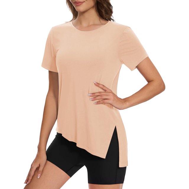 Camisa de entrenamiento MAGCOMSEN para mujer, manga corta, color albaricoque, talla XL