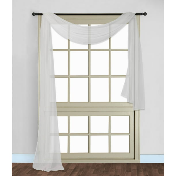 1 PC SOLID WHITE SCARF VALANCE SOFT SHEER VOILE WINDOW PANEL CURTAIN ...