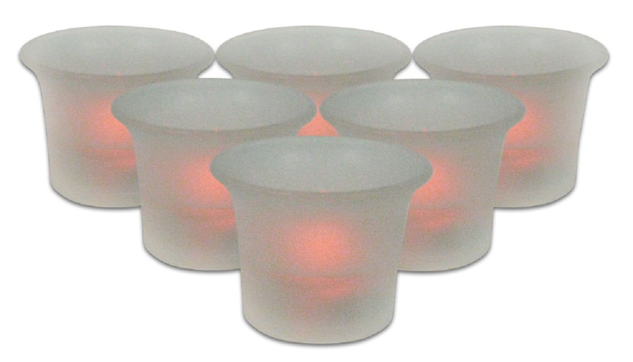 Pack of 6 Frosted Glass Battery Operated Flameless Votive Candles with