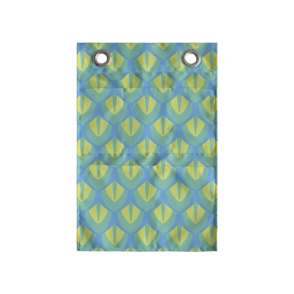 Colorful Hanging Pocket Organizer, Japanese Squama Inspired Reptilian Eye Illustration, Printed Polyester Storage Bag with Pockets, 14" x 20", Turquoise Multicolor