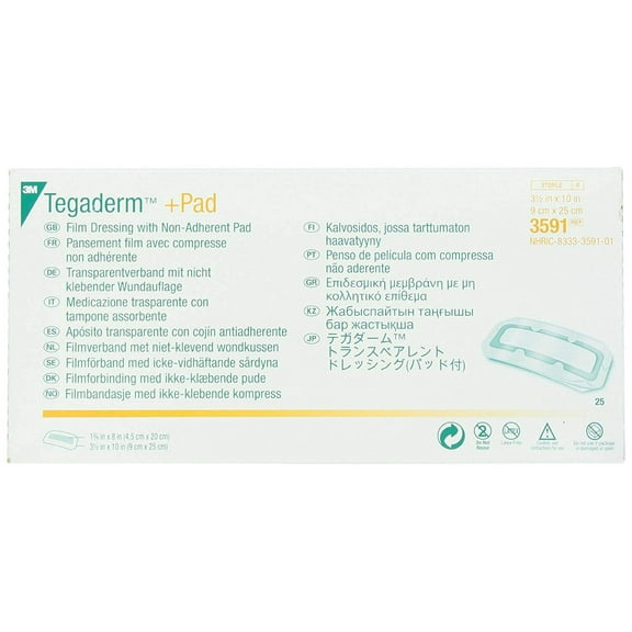 Tegaderm   Pad Film Dressing Non-Adherent Pad, 3½ in. x 10 in. (Box of 25 dressings)