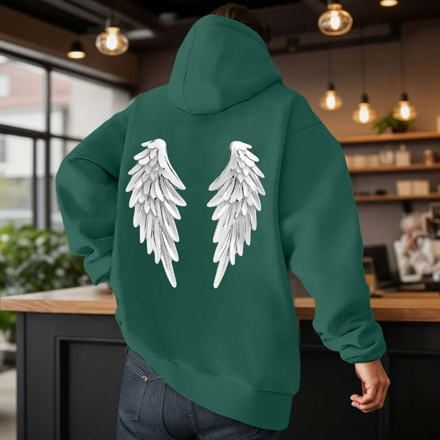 MHFRRA Sudadera con Capucha Informal con Estampado de Ángel de Invierno, Forro Suave y Bolsillo Frontal para Exteriores, Ropa de Calle A La Moda Púrpura