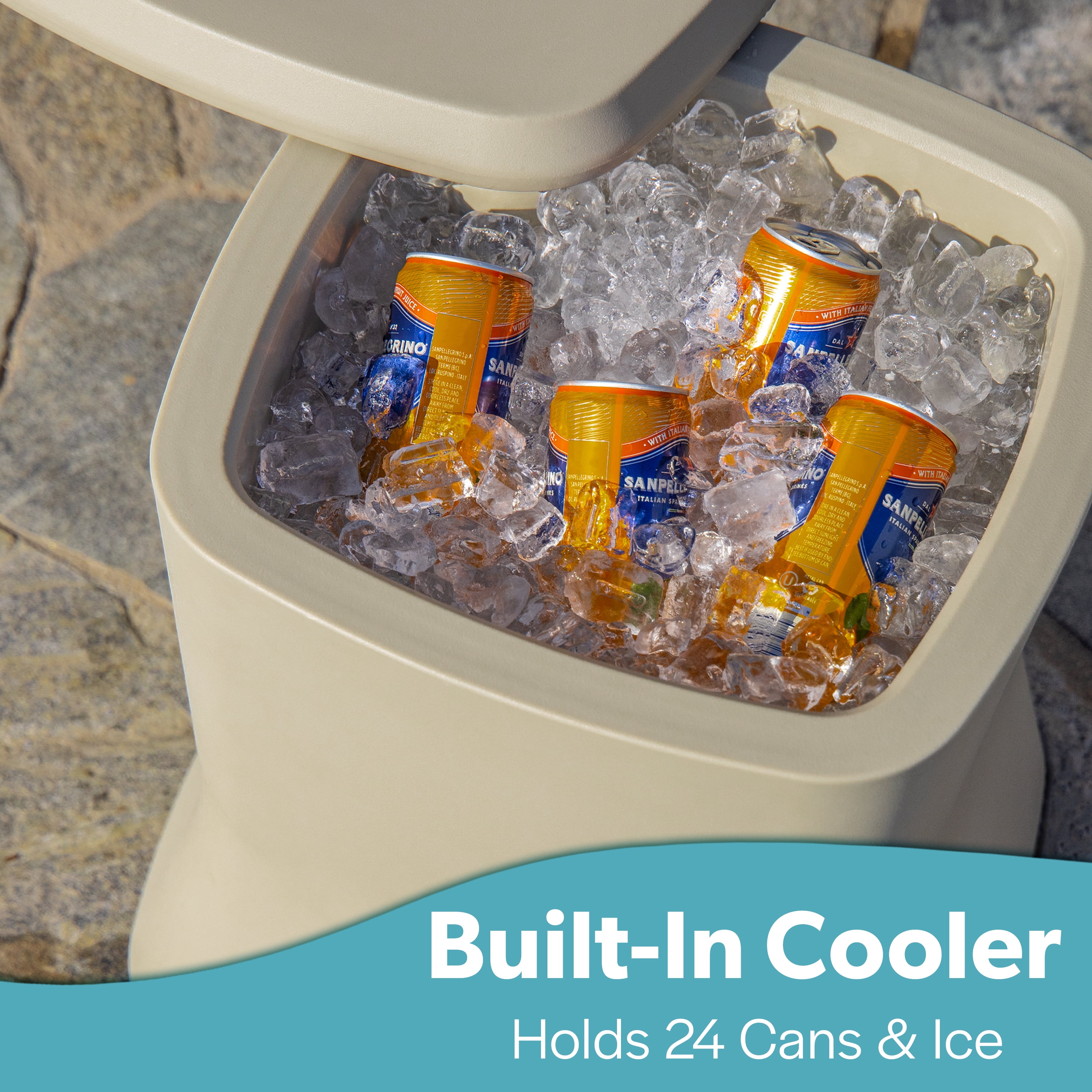 Coast Modern Outdoor Side Table Cooler - 2 in 1 Patio Decor Storage Table & Ice Chest - 25 QT - Sand