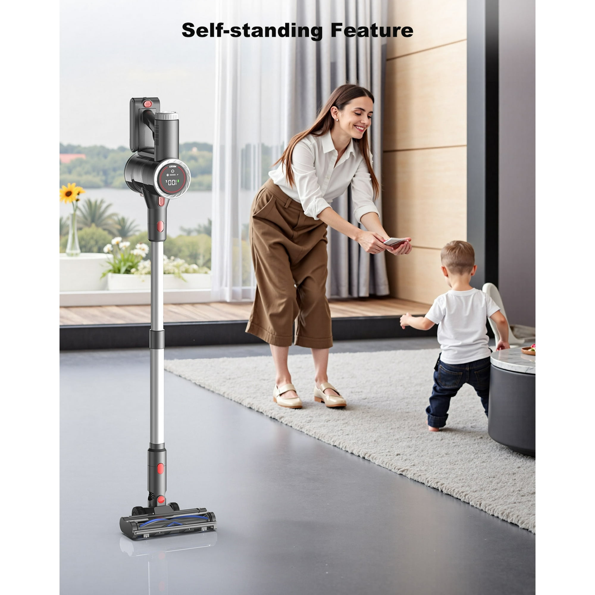 PRASKY Cordless Stick Vacuum Cleaner Adjustable Length Lightweight for Carpet Hard Floor Pet Hair