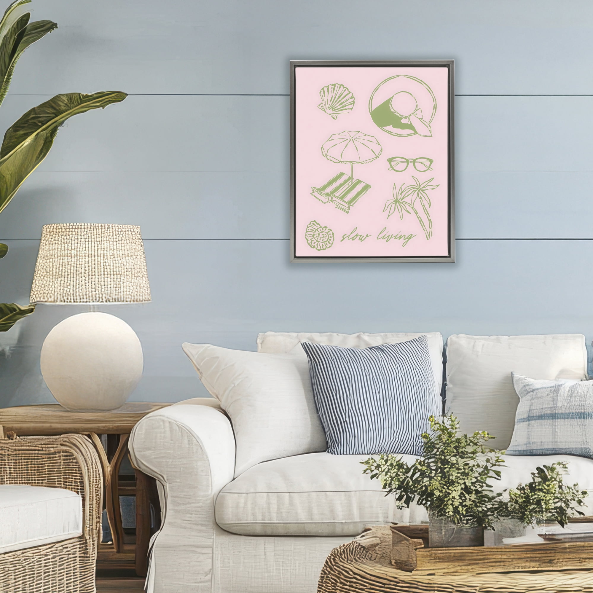 Stupell Industries Slow Beach Living Gray Framed Floater Canvas Wall Art, design by The Prints Vibe
