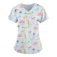 thumbnail image 3 of Camisetas de mujer, uniforme de trabajo con cuello en V para mujer, blusas con estampado 3D de dinosaurios lindos, blusa de uniforme de enfermera con animales lindos, ropa de trabajo con bolsillo, 3 of 5