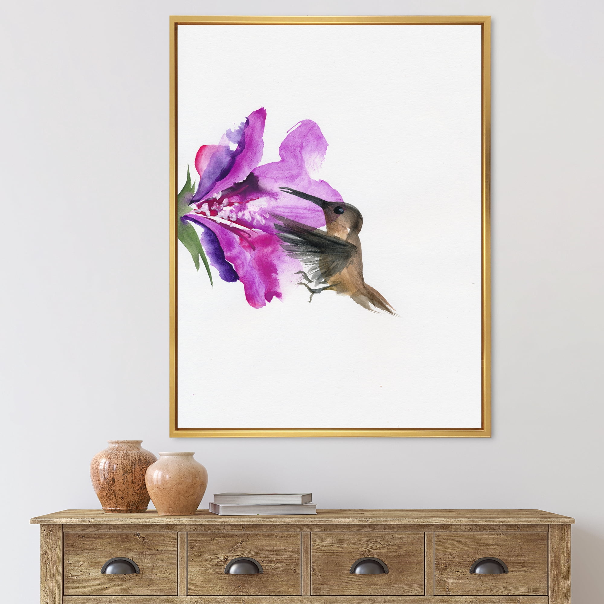 Designart 'Purple Fuchia VIntage Flower' Traditional Framed Canvas Wall Art Print