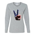 thumbnail image 2 of Wild Bobby, American Flag Peace Sign Hand Pop Culture Womens Graphic Long Sleeve T-Shirt, Heather Grey, Medium, 2 of 3