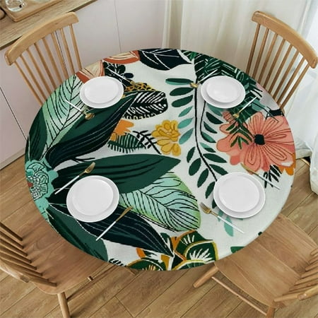 

BCIIG Flower Pattern Green Leafy Design Round Table Cover Stain Resistant Washable Indoor Outdoor Tablecloth Kitchen Dining Wedding Parties 100% Polyester Fiber 54-58