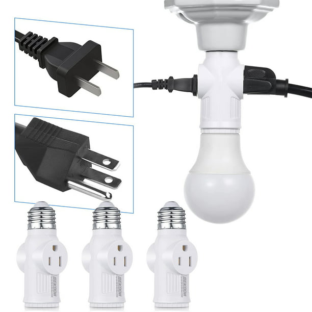 3 Prong Light Socket Adapter, E26 Light Bulb Outlet Adapter, Polarized ...