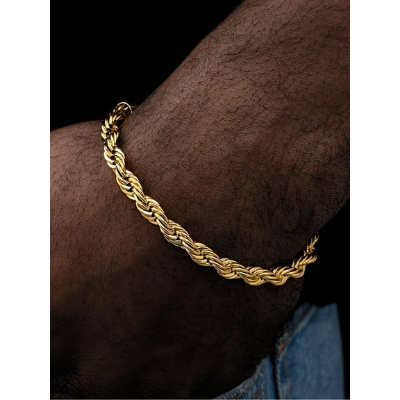 18K Gold Plated Stainless Steel Bracelet Twisted Rope Chain 5mm 8"