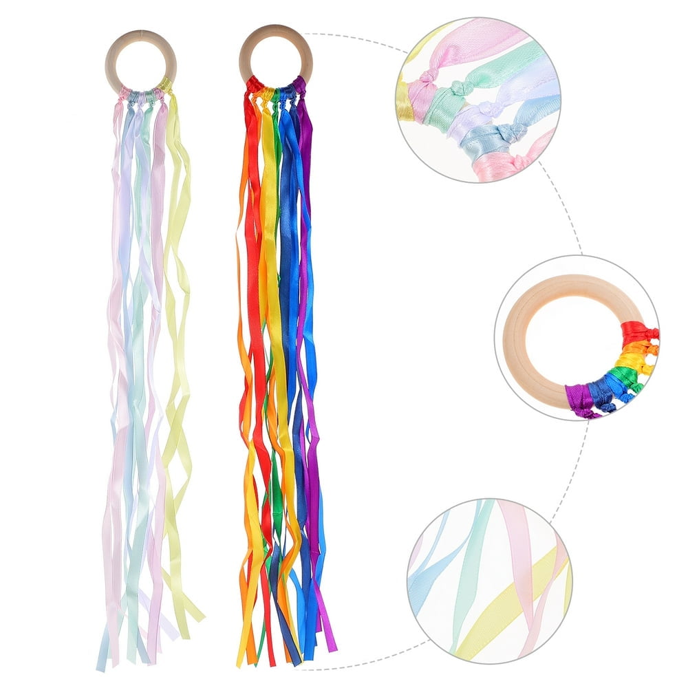 EIMELI children hand-held kites 2pcs Rainbow Hand Kite Dancing Ribbon Streamer Sensory Toys with Bracelet Ring(19.69X2.36X0.39Inch)