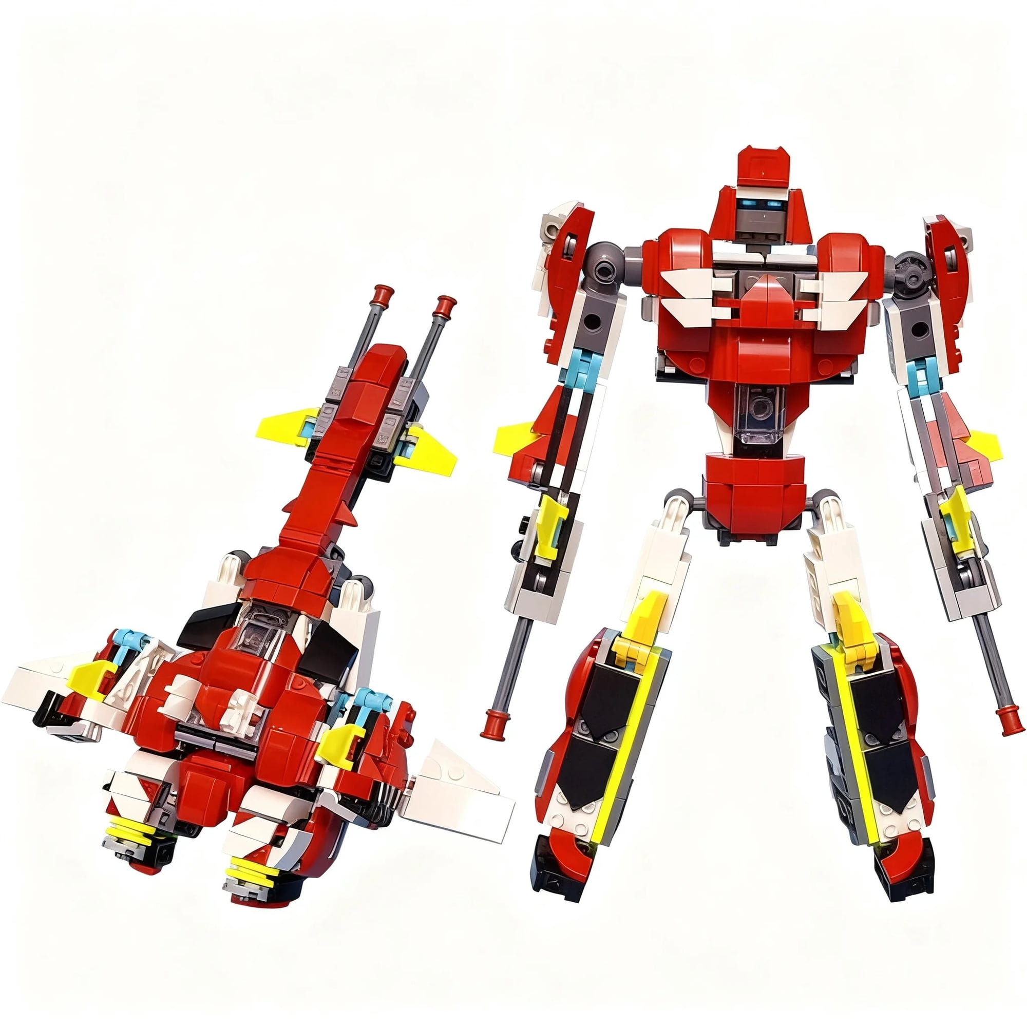 2 in 1 Transformable Robot Building Blocks Set Red Fighter Jet Deformation Mecha Model DIY Bricks Toy Gift for Boys Kids