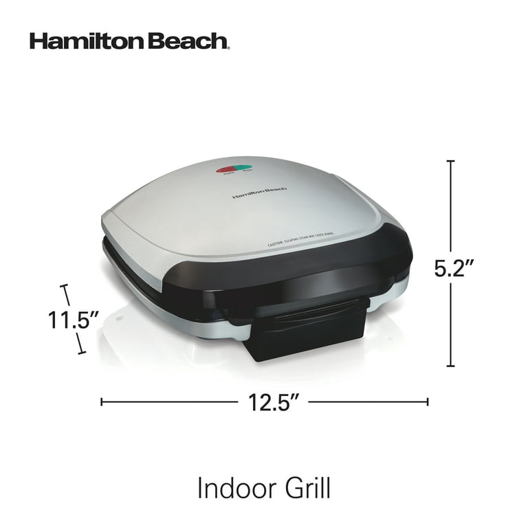 Hamilton Beach Electric Indoor Grill, 6-Serving, Large 90 sq.in. Nonstick  Easy Clean Plates, Floating Hinge for Thicker Foods, 1200W, Stainless  Steel, 25371 