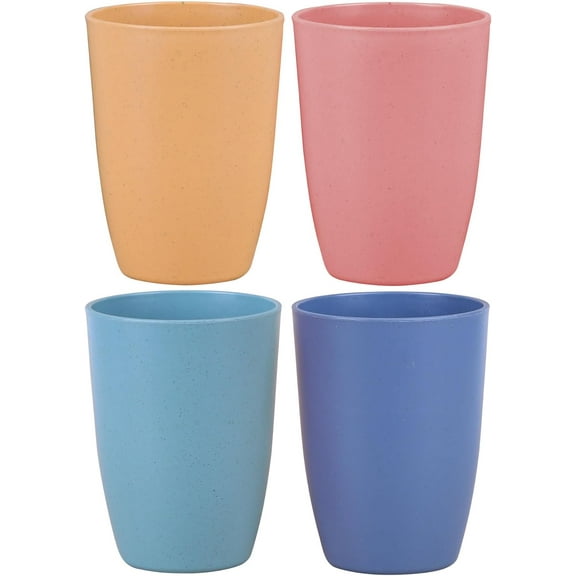 Wheat Straw Unbreakable Cups (12 oz) - Reusable Water Cups 4-Piece Set - Dishwasher Safe Glasses - BPA Free, Eco-Friendly (4 Pieces Random Colors)