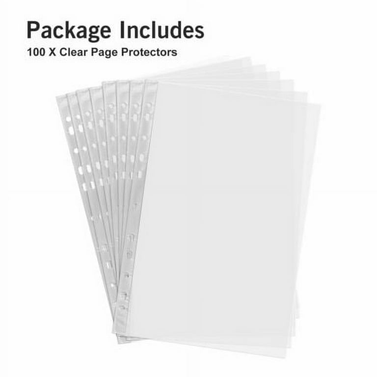 100 Sleeves Clear Plastic Sheet Page Protectors Document Office Ring Non  Glare 