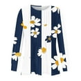 thumbnail image 4 of Womens tops Fall Casual Loose fitting Pleated Round Neck trendy floral Print Long Sleeve Round Neck flowy T-shirt tunic Tops,Blue 6,S, 4 of 5