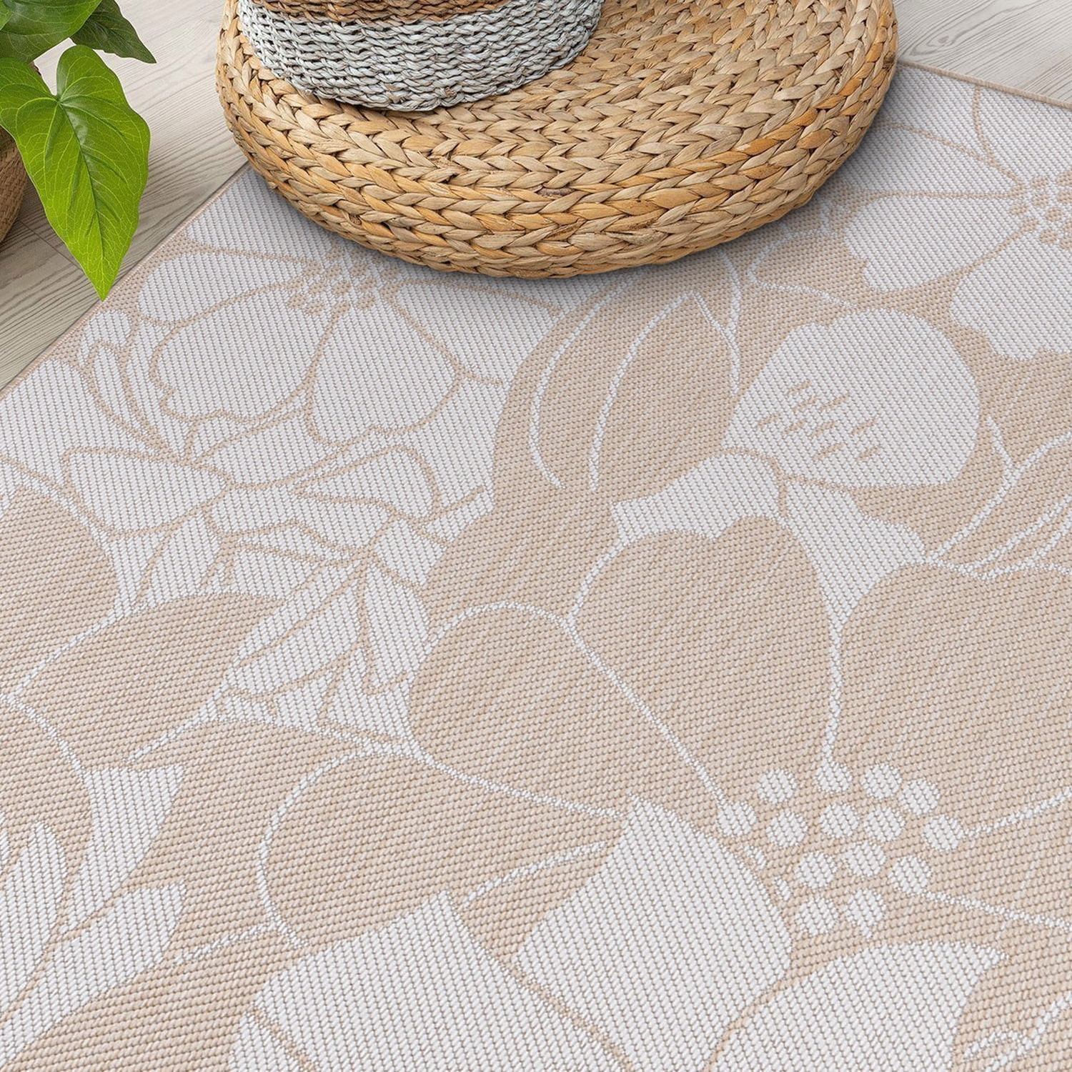 World Rug Gallery Modern Floral Flowers Textured Flat Weave Indoor/Outdoor Area Rug - NATURAL 7'10"X10'