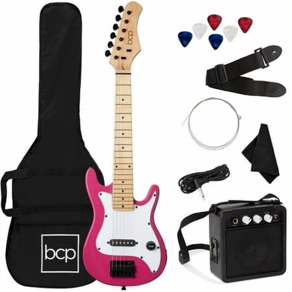 Best Choice Products 30In Kids Electric Guitar Beginner Starter Kit W/ 5W Amplifier, Strap, Gig Bag, Strings, Picks - Pink Sparkle